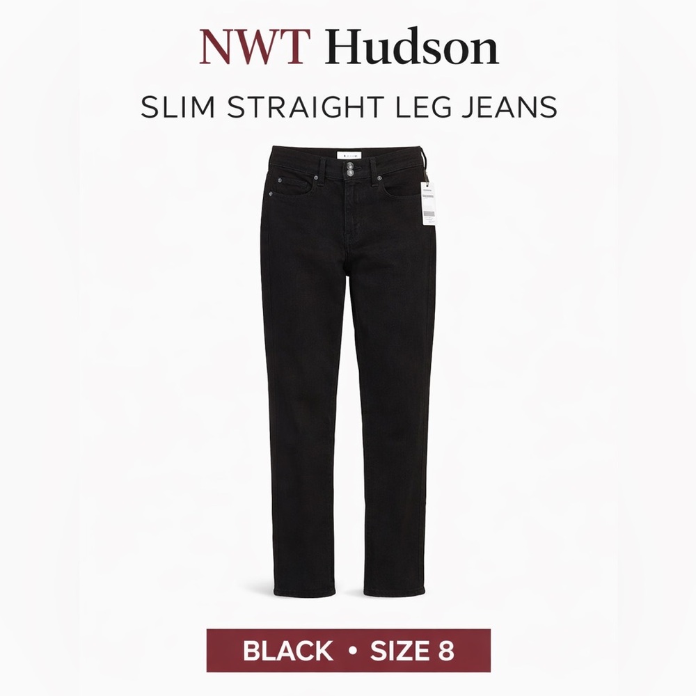 Authentic NWT Hudson Slim Straight Leg Jeans Black Size 8